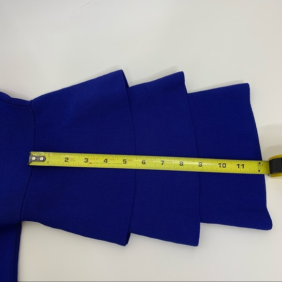 INC Macy’s Solid Cobalt Blue Stretchy Dressy Sweater  Tiered Ruffle Sleeve - Picture 15 of 16